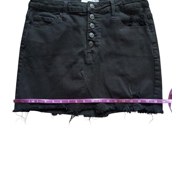 Vervet Denim Skirt Womens Large Black Distressed Button Fly Frayed Hem Jean Mini - Picture 9 of 12